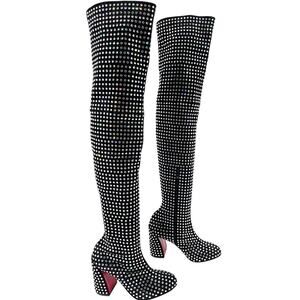 NWOB Louboutin Jane Botta Alta Strass Boom Over the Knee Crystal Boot EU 37